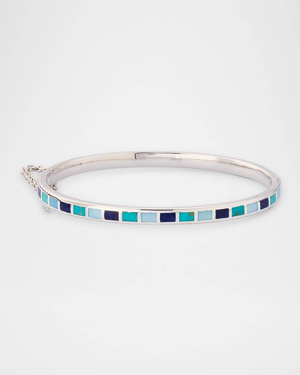 Lapis, Blue MOP and Turquoise Dash Bangle Bracelet in Sterling Silver